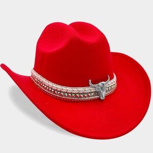 Unisex Concho Buckle Embroidered Band Accent Western Cowboy Hat